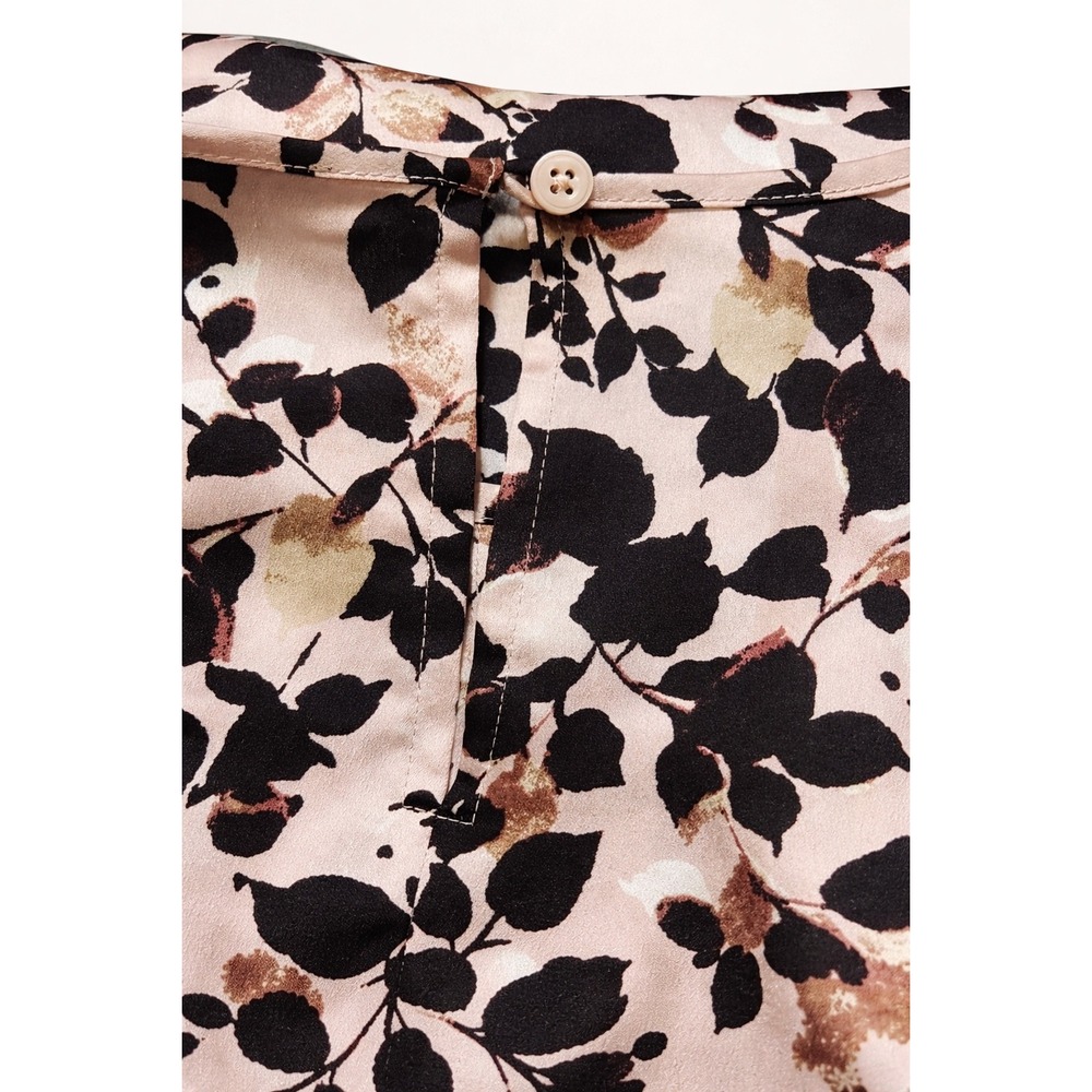Ann Taylor Womens XS Floral Cap Sleeve Blouse Pink Black Leaf Print Keyhole Back - Picture 3 of 4
